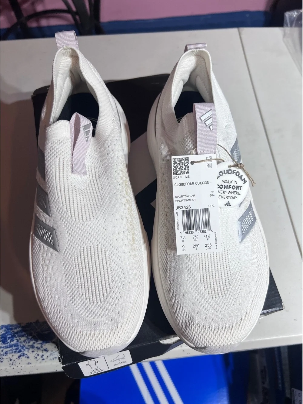 Adidas Cloudfoam Cushion Sock Wide White Athletic Shoes Size 9
